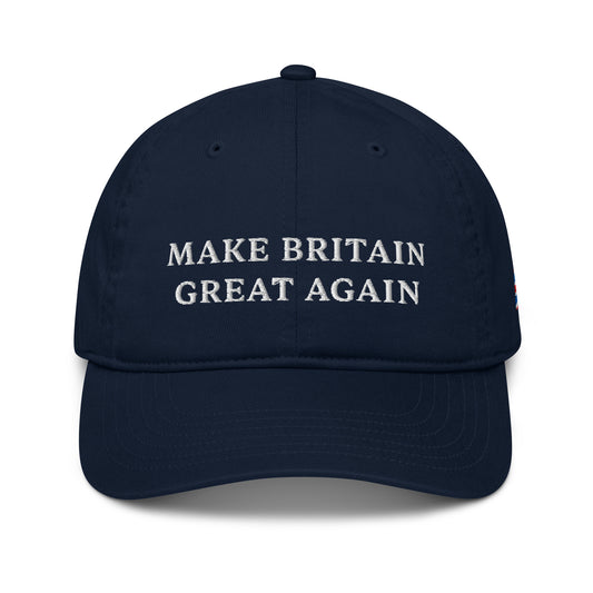Make Britain Great Again - Embroidered Hat with Union Jack Flag blue hat with white text